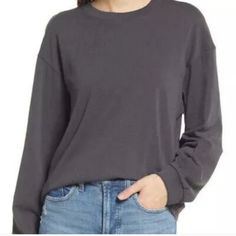 Madewell Supima Cotton Essential Long-Sleeve Tee Black Top Size Small